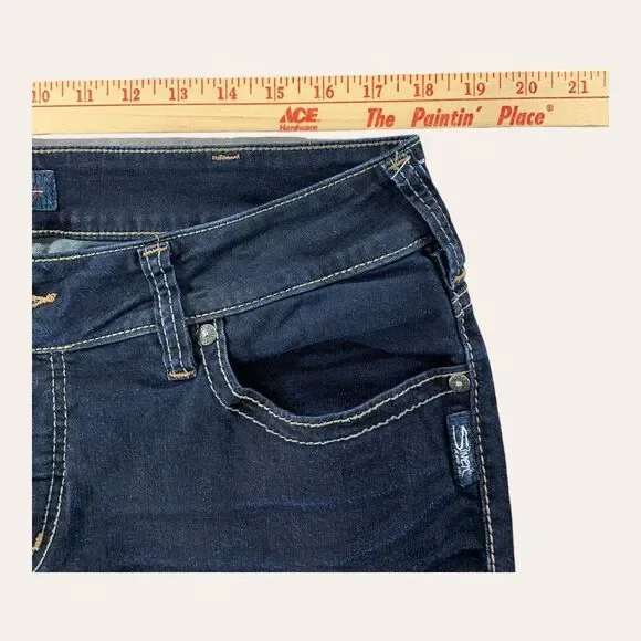 Silver Jeans Womens 36x30 Suki Slim Boot Mid Rise Stretch Dark Wash - Picture 4 of 13